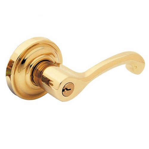 Right Handed Keyed Entry Door Lever with Rose in Unlacquered Brass