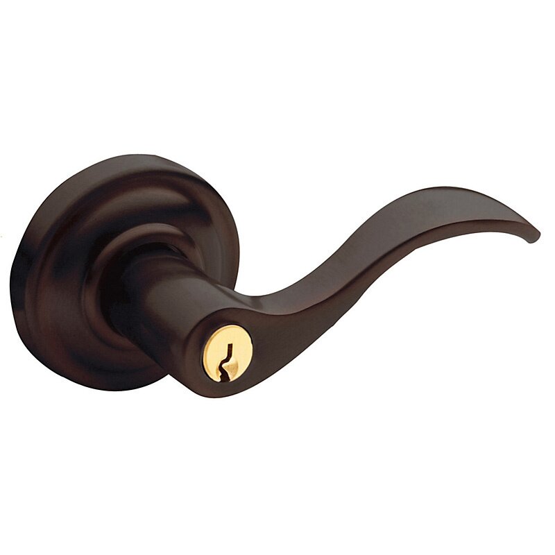 Right Handed Emergency Exit Keyed Entry Door Lever with Classic Rose in Distressed Venetian Bronze