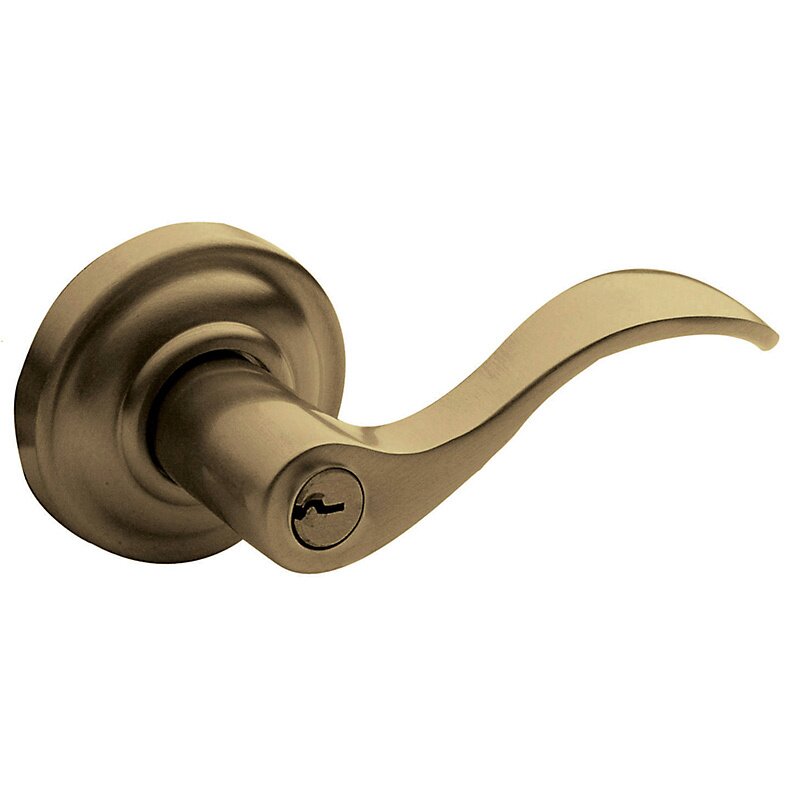 Right Handed Keyed Entry Door Lever with Classic Rose in Satin Brass & Black