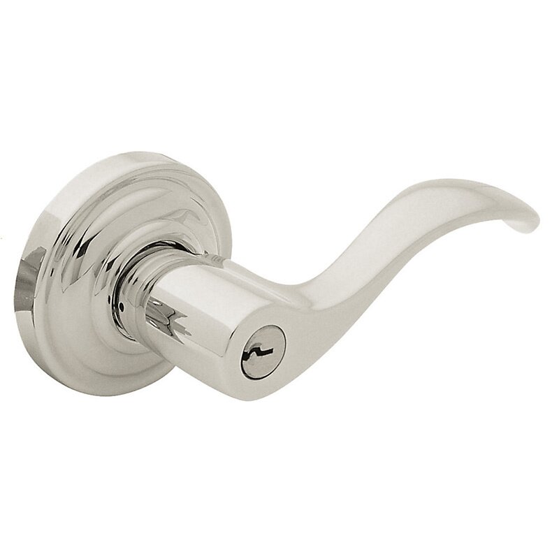 Right Handed Keyed Entry Door Lever with Classic Rose in Lifetime PVD Polished Nickel