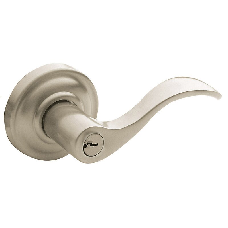 Right Handed Keyed Entry Door Lever with Classic Rose in Lifetime PVD Satin Nickel