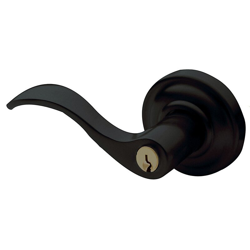 Left Handed Keyed Entry Door Lever with Classic Rose in Satin Black