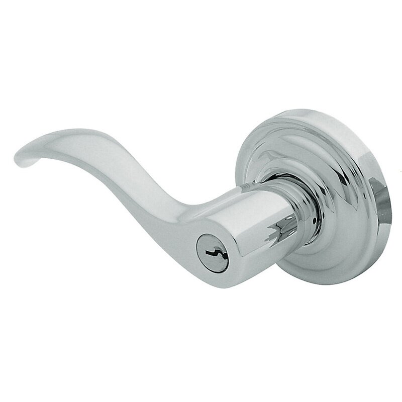 Left Handed Keyed Entry Door Lever with Classic Rose in Polished Chrome