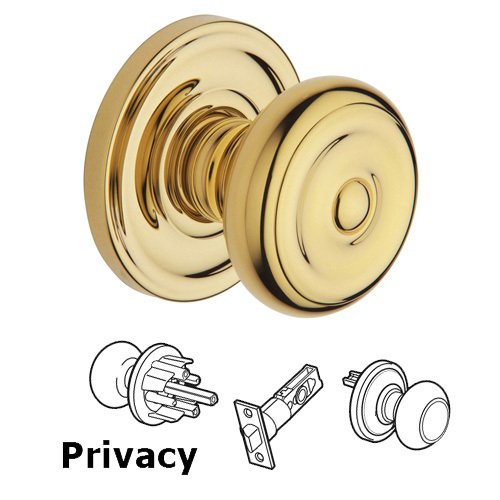 Privacy Door Knob with Classic Rose in Polished Brass