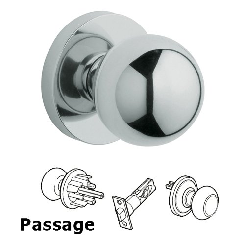 Passage Door Knob with Rose in Polished Chrome
