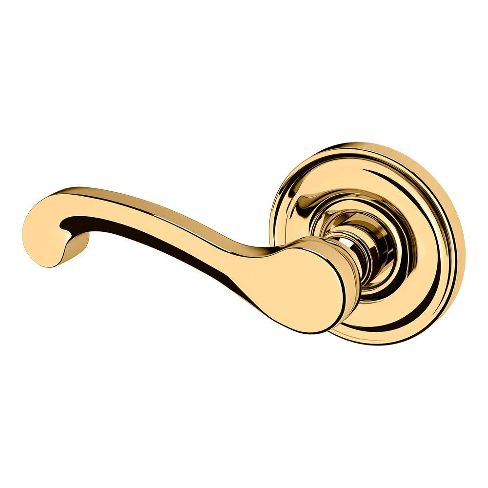 Left Handed Single Dummy Door Lever with Rose in Lifetime PVD Polished Brass