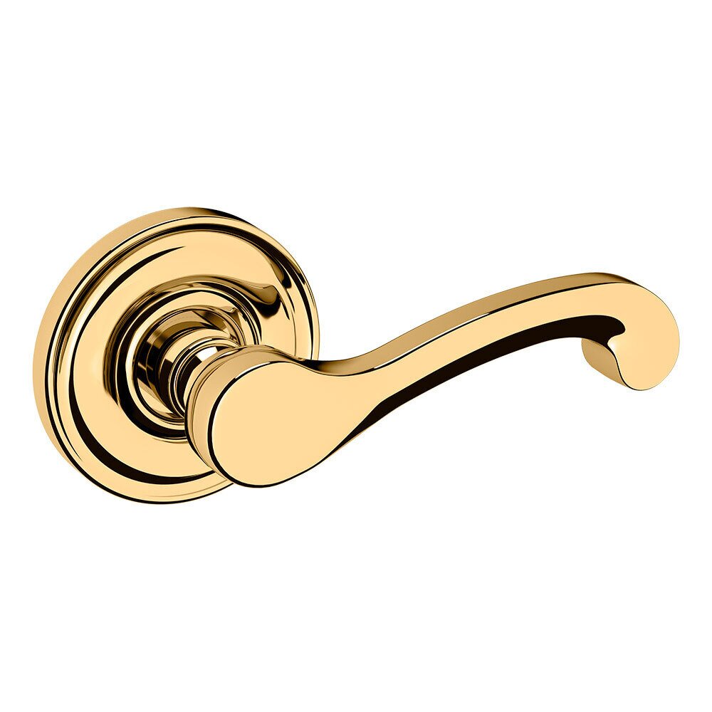 Right Handed Single Dummy Door Lever with Rose in Lifetime PVD Polished Brass