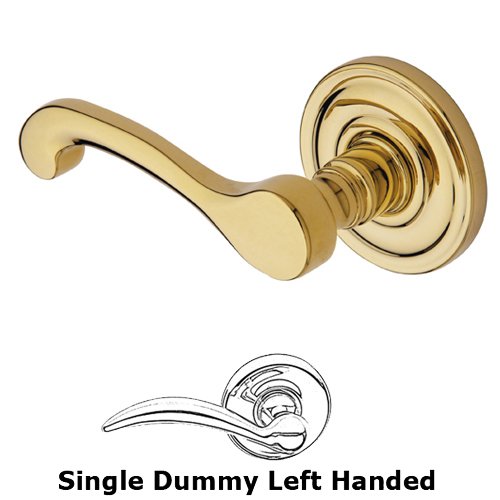 Left Handed Single Dummy Door Lever with Rose in Polished Brass