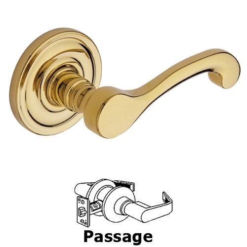 Passage Door Lever with Rose in Polished Brass