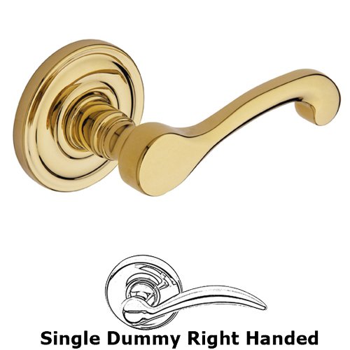 Right Handed Single Dummy Door Lever with Rose in Polished Brass