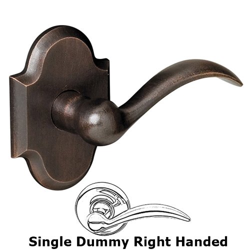 Right Handed Single Dummy Door Lever with Arched Rose in Distressed Oil Rubbed Bronze