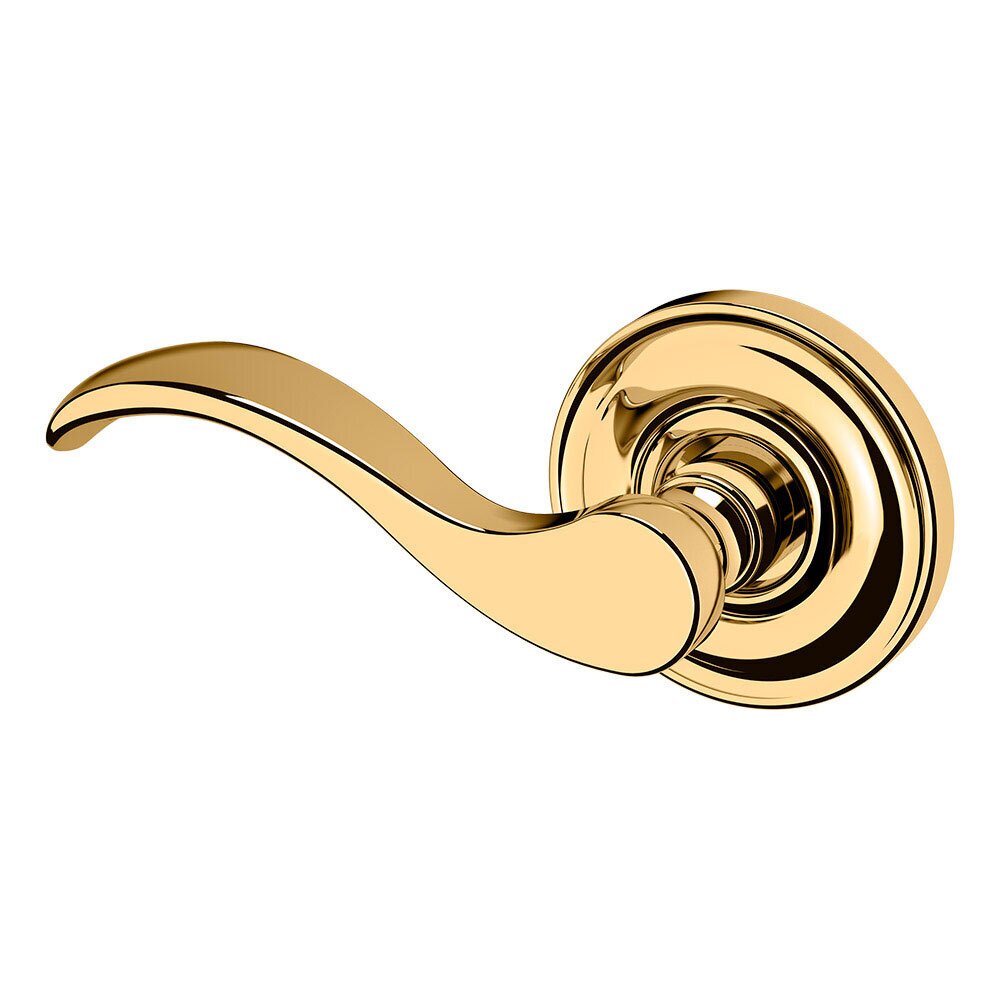 Left Handed Single Dummy Door Lever with Classic Rose in Lifetime PVD Polished Brass