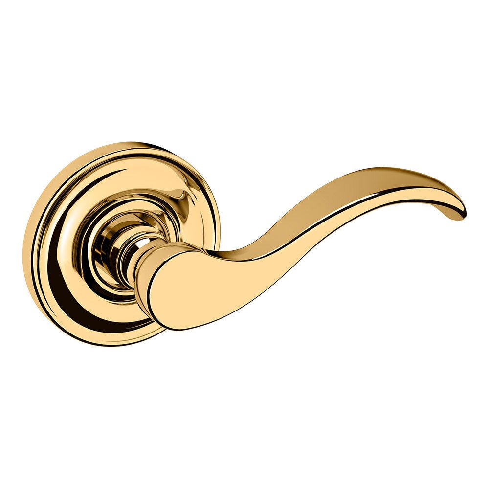 Passage Door Lever with Classic Rose in Lifetime PVD Polished Brass