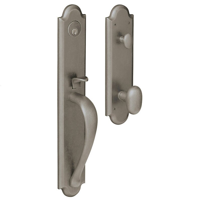 Full Escutcheon Single Cylinder Handleset with Oval Knob in PVD Graphite Nickel