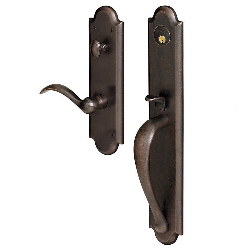 Full Escutcheon Right Handed Single Cylinder Handleset with Beavertail Lever in Distressed Oil Rubbed Bronze