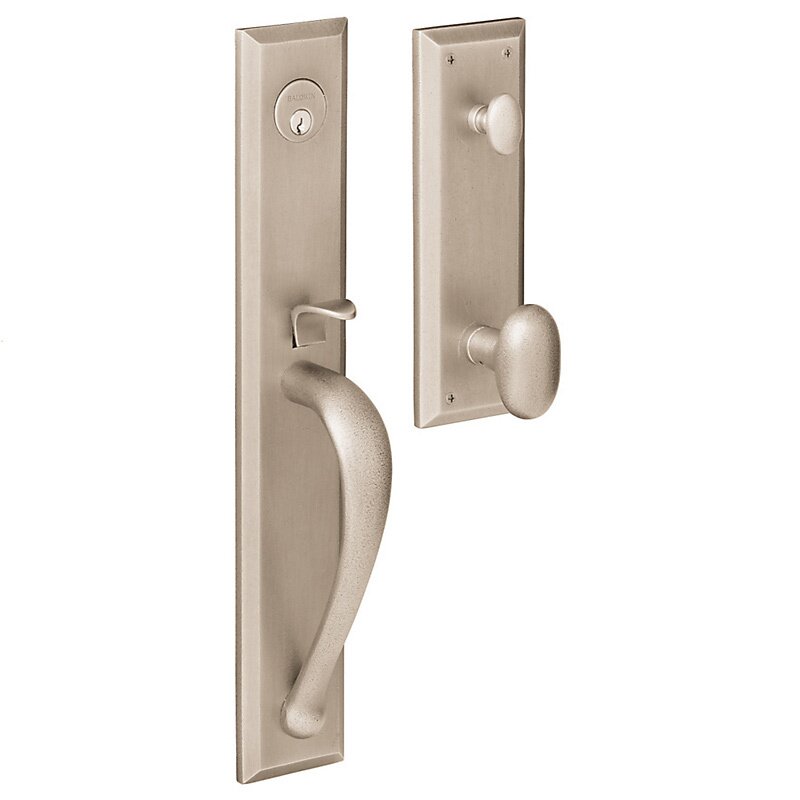 Full Escutcheon Single Cylinder Handleset with Oval Knob in Lifetime PVD Satin Nickel