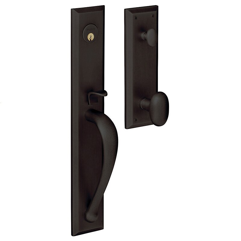 Full Escutcheon Single Cylinder Handleset with Oval Knob in Oil Rubbed Bronze
