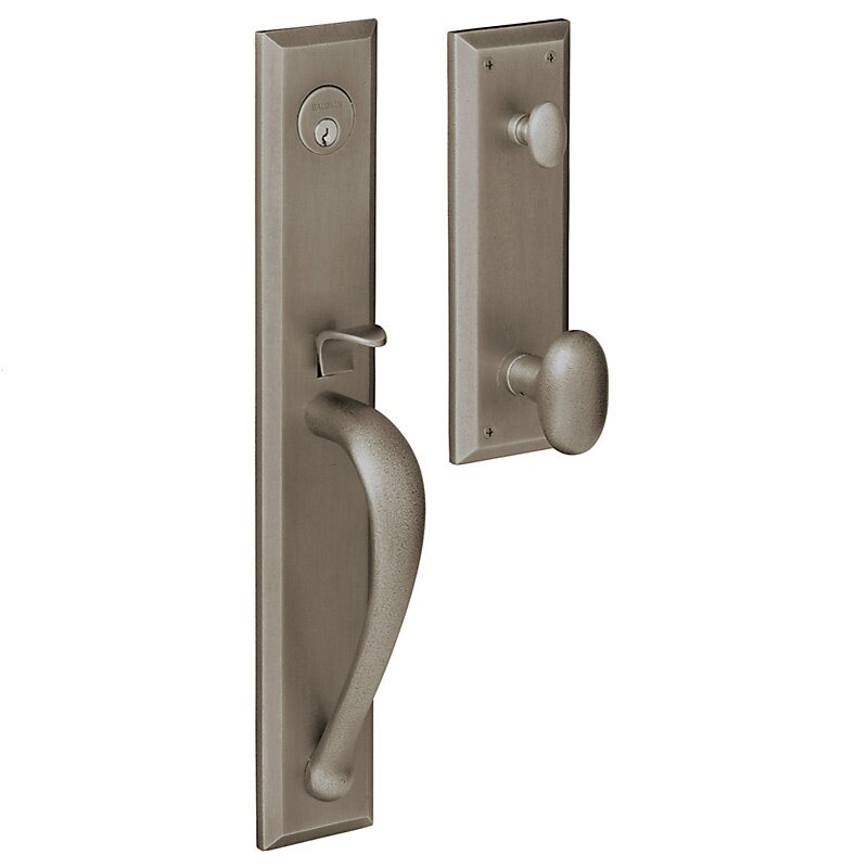 Full Escutcheon Single Cylinder Handleset with Oval Knob in PVD Graphite Nickel