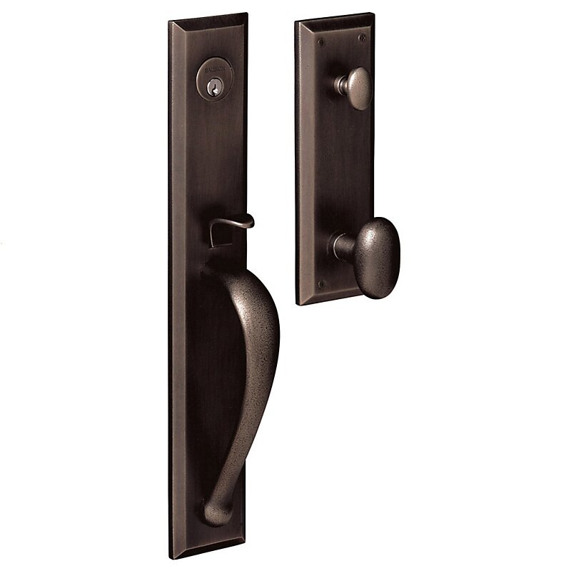Full Escutcheon Single Cylinder Handleset with Oval Knob in Distressed Oil Rubbed Bronze