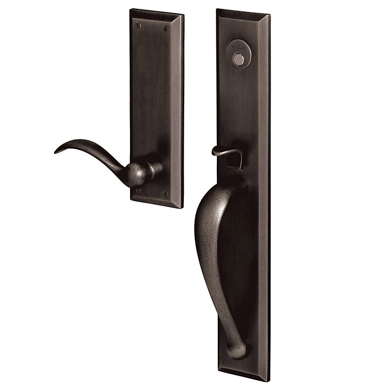 Full Escutcheon Right Handed Full Dummy Handleset with Beavertail Lever in Distressed Oil Rubbed Bronze