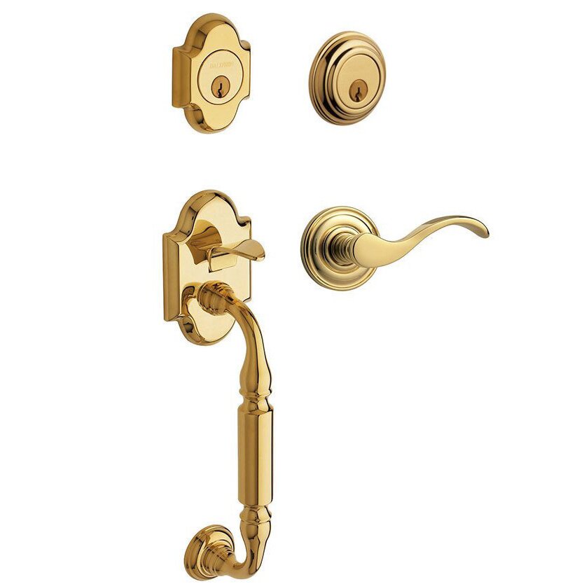 Sectional Left Handed Double Cylinder Handleset with Wave Lever in Lifetime PVD Polished Brass