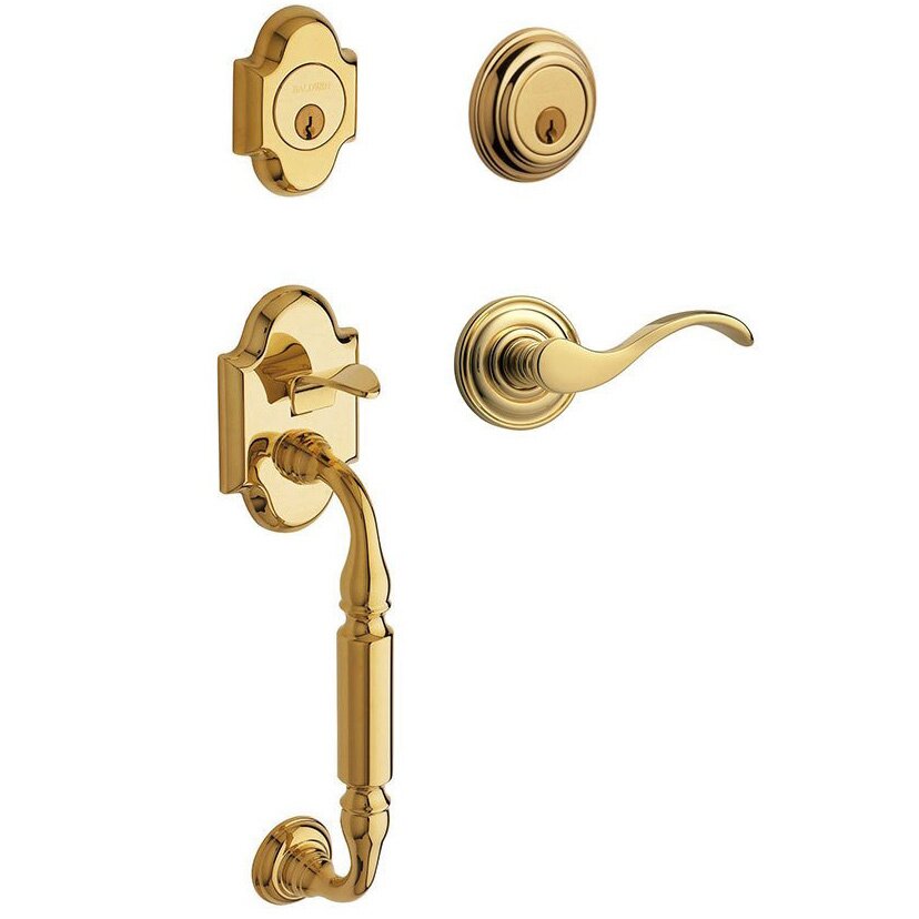 Sectional Left Handed Double Cylinder Handleset with Wave Lever in Unlacquered Brass