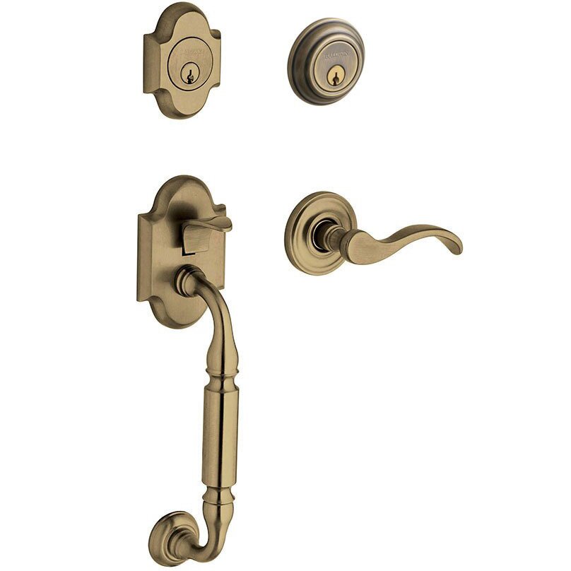 Sectional Left Handed Double Cylinder Handleset with Wave Lever in Satin Brass & Black