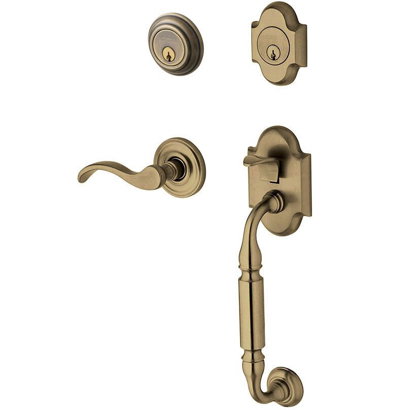 Sectional Right Handed Double Cylinder Handleset with Wave Lever in Satin Brass & Black