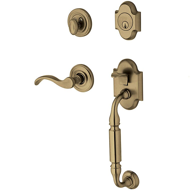 Sectional Right Handed Single Cylinder Handleset with Wave Lever in Satin Brass & Black