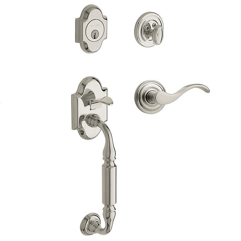 Sectional Left Handed Single Cylinder Handleset with Wave Lever in Lifetime PVD Polished Nickel