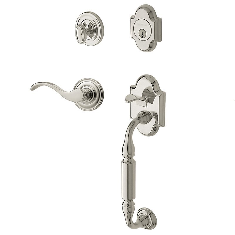 Sectional Right Handed Single Cylinder Handleset with Wave Lever in Lifetime PVD Polished Nickel