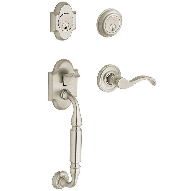 Sectional Left Handed Double Cylinder Handleset with Wave Lever in Satin Nickel