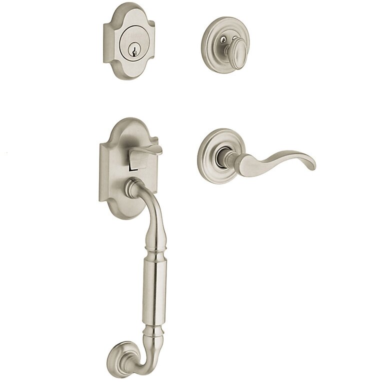 Sectional Left Handed Single Cylinder Handleset with Wave Lever in Satin Nickel