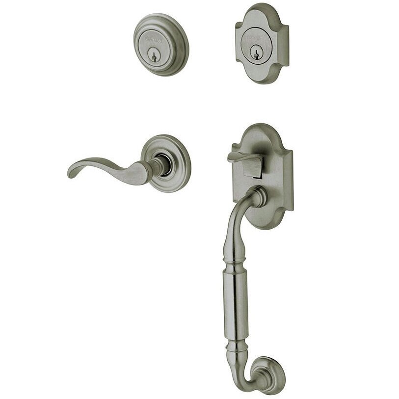 Sectional Right Handed Double Cylinder Handleset with Wave Lever in Antique Nickel