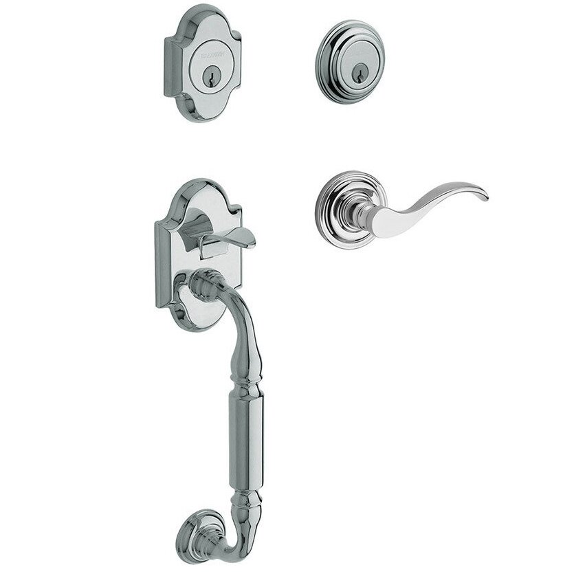 Sectional Left Handed Double Cylinder Handleset with Wave Lever in Polished Chrome