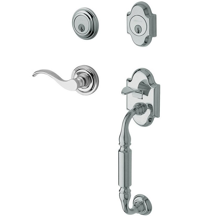 Sectional Right Handed Double Cylinder Handleset with Wave Lever in Polished Chrome