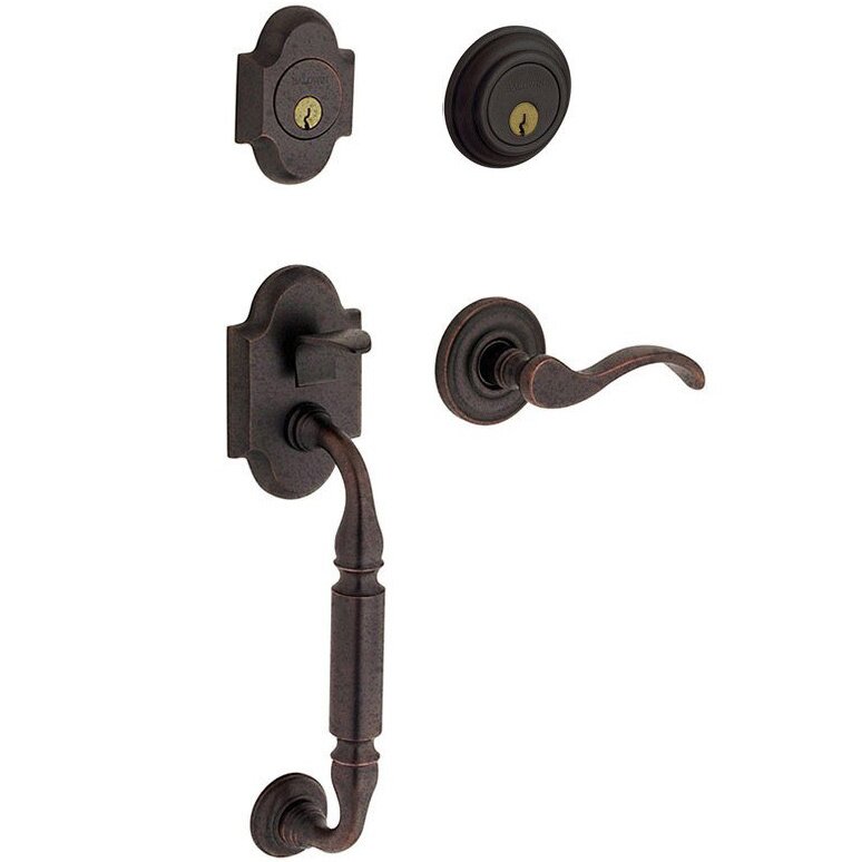 Sectional Left Handed Double Cylinder Handleset with Wave Lever in Distressed Oil Rubbed Bronze