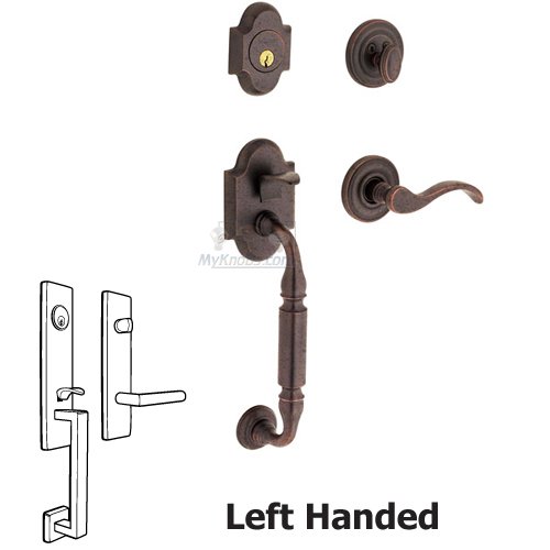 Sectional Left Handed Single Cylinder Handleset with Wave Lever in Distressed Venetian Bronze