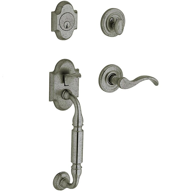 Sectional Left Handed Single Cylinder Handleset with Wave Lever in Distressed Antique Nickel