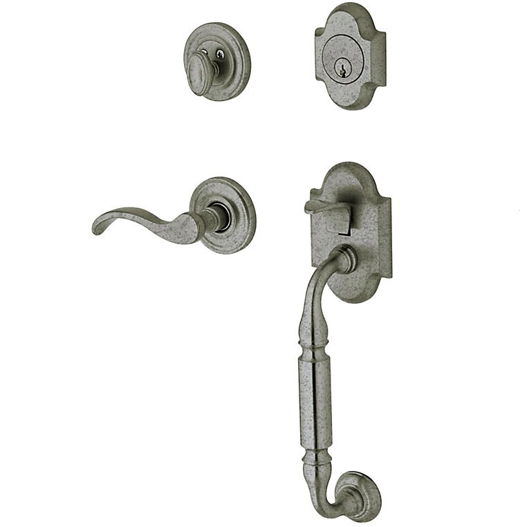 Sectional Right Handed Single Cylinder Handleset with Wave Lever in Distressed Antique Nickel