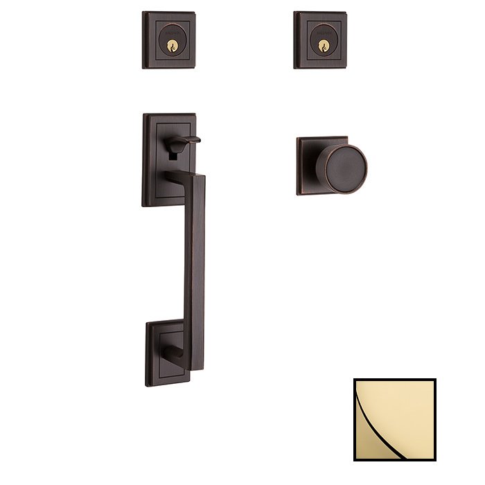 Double Cylinder Sectional Handleset in Lifetime Pvd Polished Brass