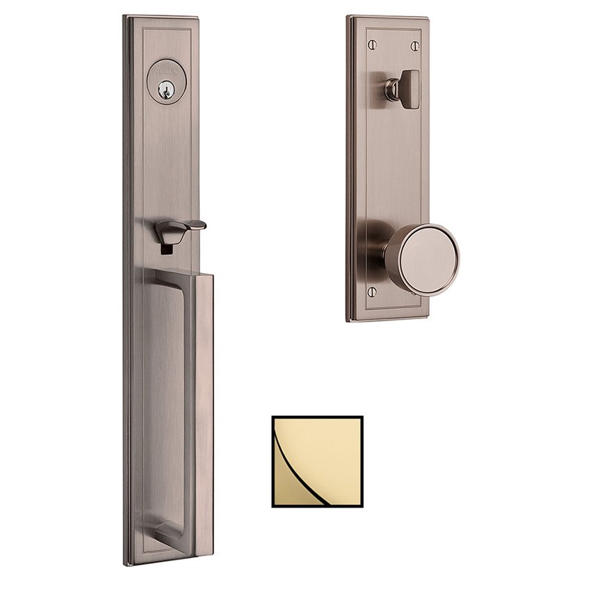 Full Escutcheon Full Dummy Handleset with Knob in Lifetime Pvd Polished Brass