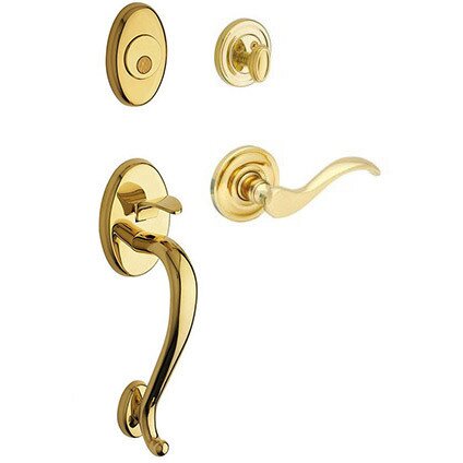 Sectional Left Handed Full Dummy Handleset with Wave Lever in Lifetime PVD Polished Brass