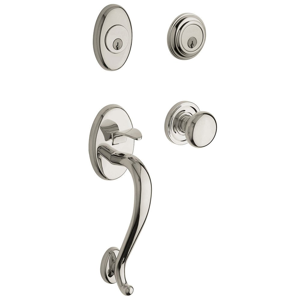 Sectional Double Cylinder Handleset with Classic Knob in Lifetime PVD Polished Nickel