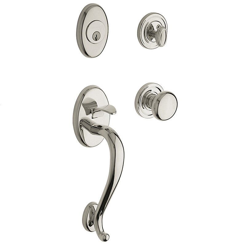 Sectional Single Cylinder Handleset with Classic Knob in Lifetime PVD Polished Nickel