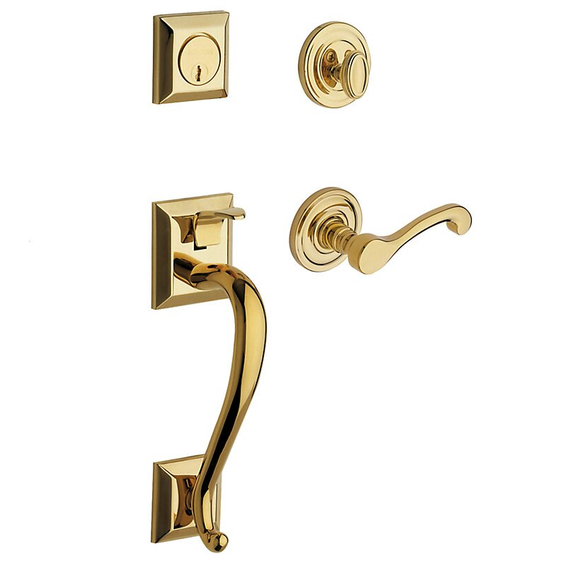 Sectional Left Handed Single Cylinder Handleset with Classic Lever in Lifetime PVD Polished Brass