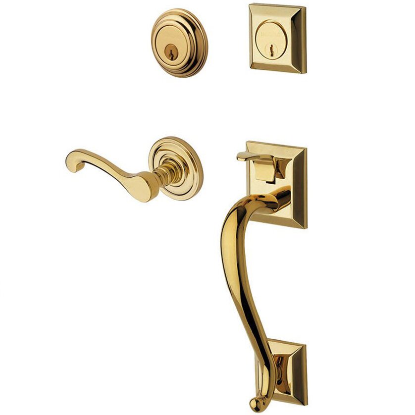 Sectional Right Handed Double Cylinder Handleset with Classic Lever in Lifetime PVD Polished Brass