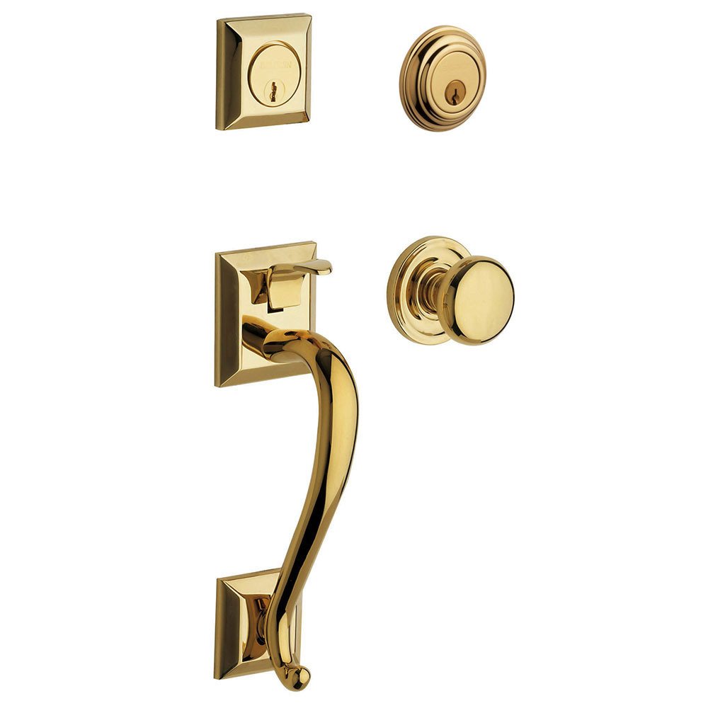 Sectional Double Cylinder Handleset with Classic Knob in Unlacquered Brass