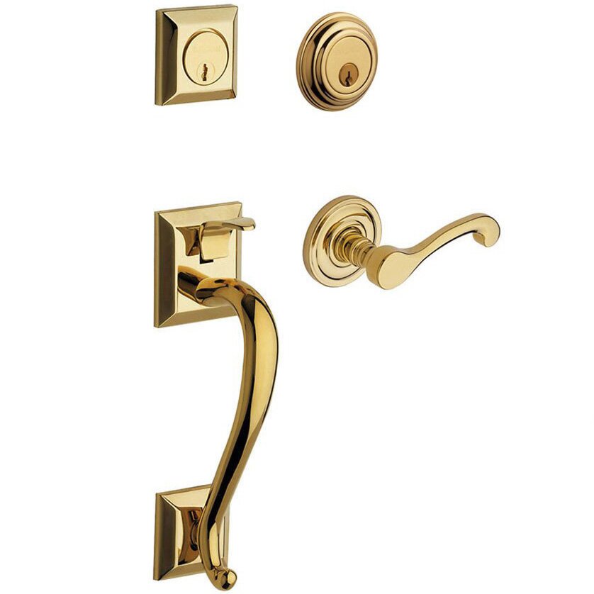 Sectional Left Handed Double Cylinder Handleset with Classic Lever in Unlacquered Brass