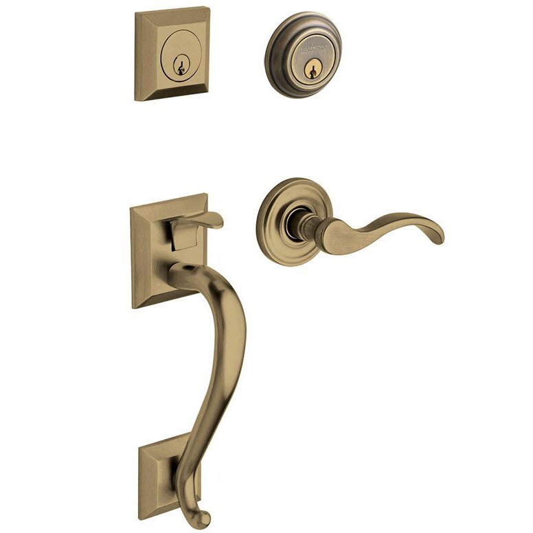Sectional Left Handed Double Cylinder Handleset with Classic Lever in Satin Brass & Black